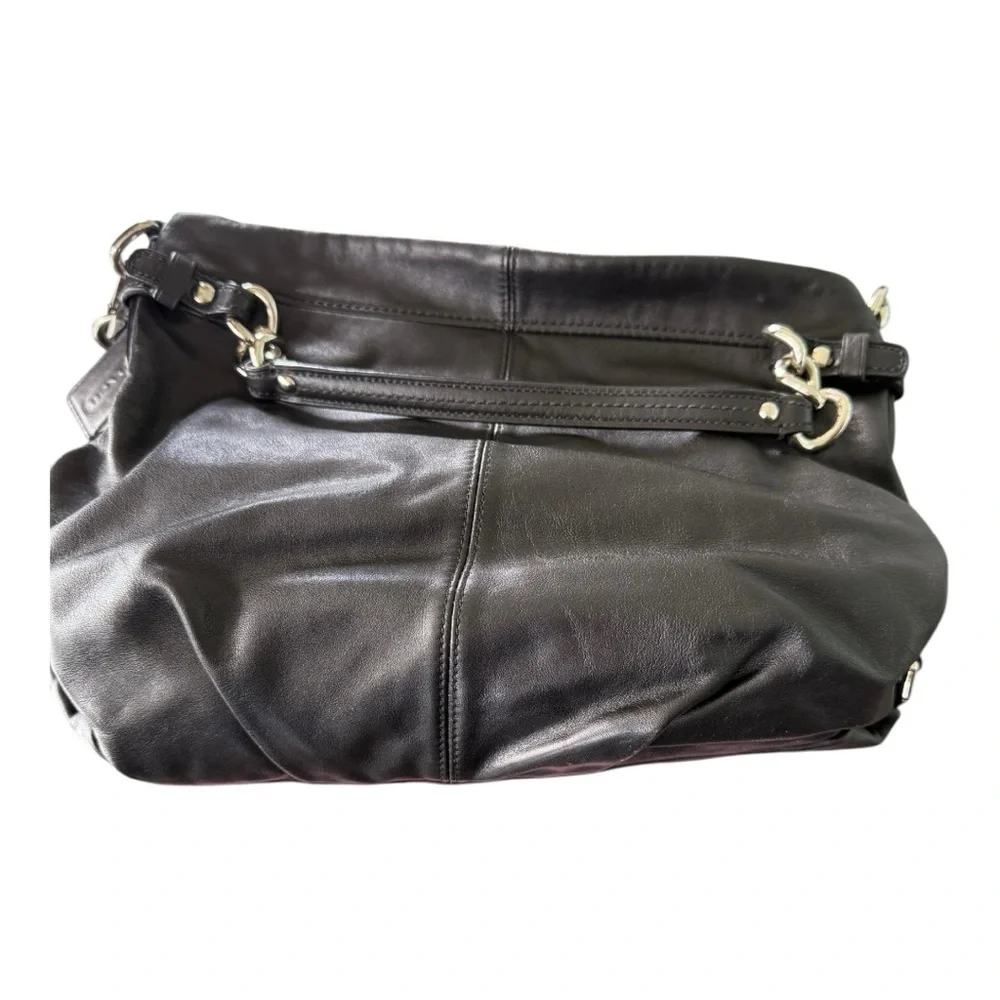 Vintage Coach Brooke #14820 Soft Leather Hobo Medium Purse Black & Silver